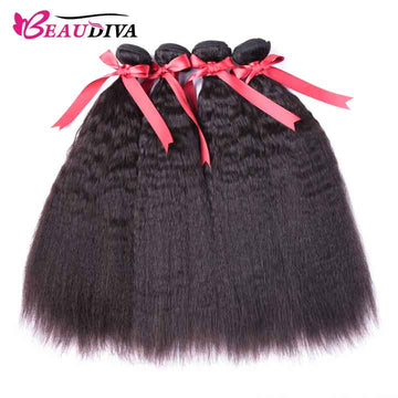 Beaudiva 10A Kinky Straight Bundles Human Hair Bundles With Lace Closure Human Hair Weaves